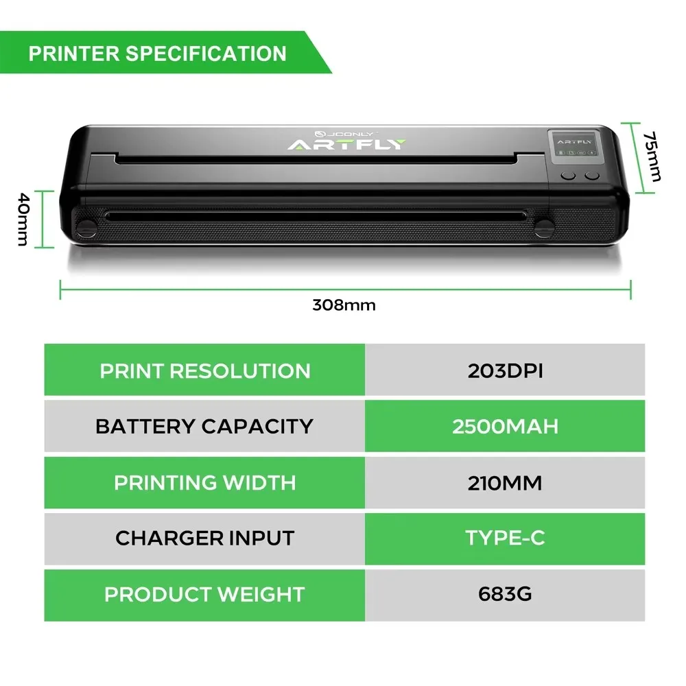 JCONLY Artfly طابعة استنسل الوشم اللاسلكية طابعة حرارية 2500MAH آلة نقل الوشم اللاسلكية مع توصيل بلوتوث