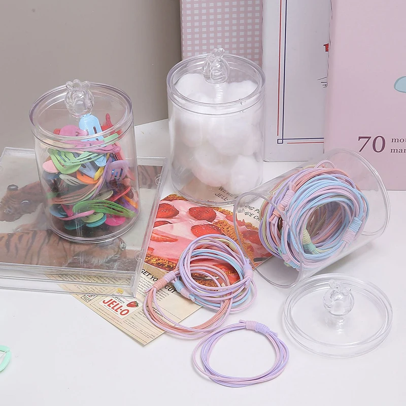 Cotton Swab Storage Box Makeup Jewelry Organizer Round Transparent Jar Bathroom Cosmetic Home Organization