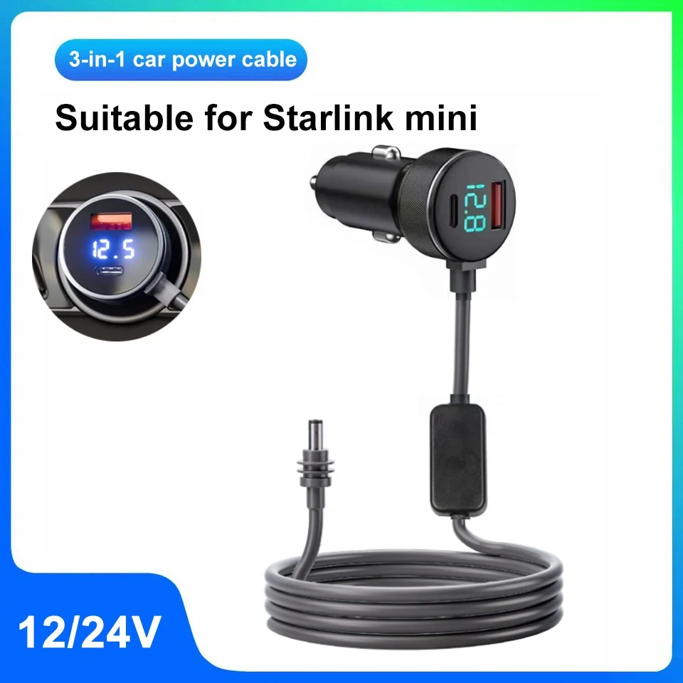 2m para star link mini cabo de alimentação dc direto para cigarro 12/24v adaptador à prova dwaterproof água cabo de alimentação para starlink mini adaptador de carro