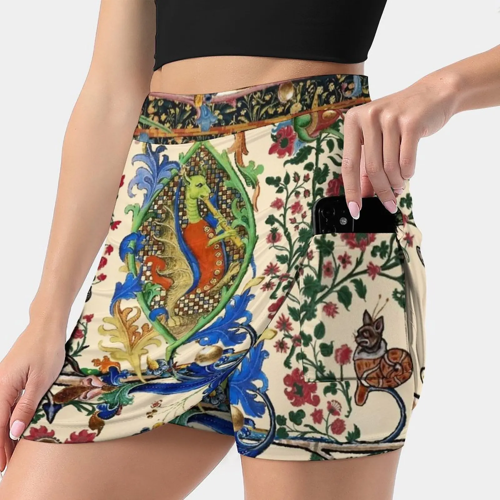 Weird Medieval Bestiary Making Music , Dragon Playing Flute Skirts Woman Fashion 2022 Pant Skirt Mini Skirts Office Short Skirt