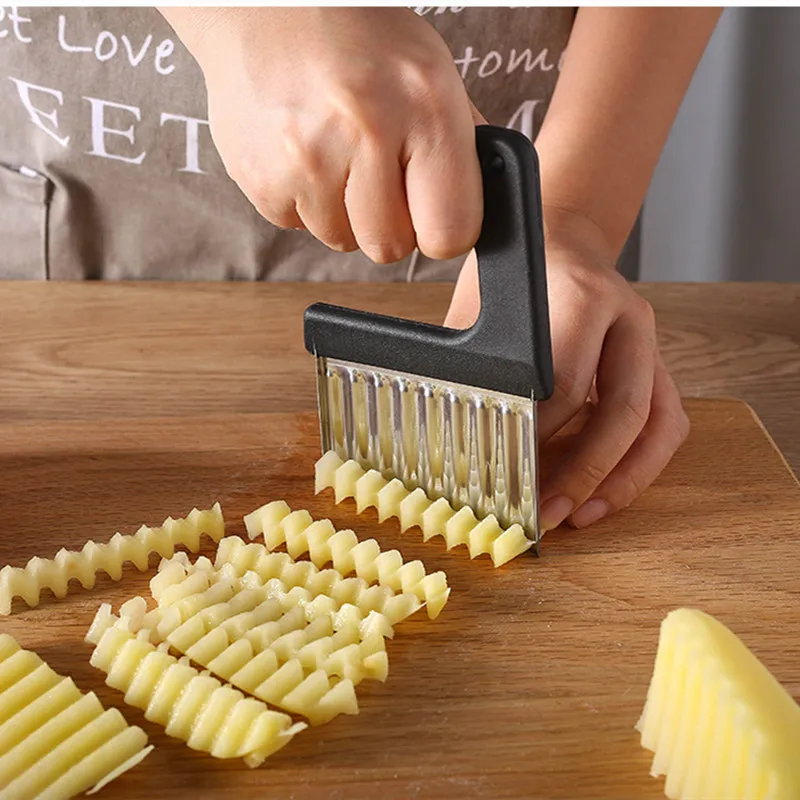 Stainless Steel Potato Chip Slicer Dough Vegetable Fruit Crinkle Wavy Slicer Knife Potato Cutter Chopper French Fry Maker