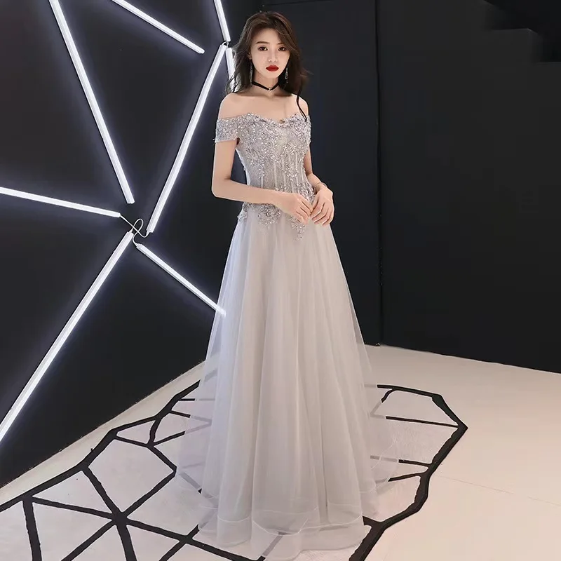 LIYYLHQ Sparkly Sequins Evening Dresses For Elegant Women Spaghetti Strap Boat Neck Robe De Soiree A-line Long Prom Dress Gowns