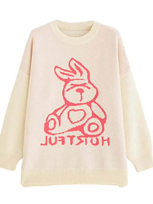 2025 جديد الدب طباعة طويلة Sve محبوك قاعدة irt فضفاضة تناسب Faionable كسول Sle ملابس داخلية الراقية الشعور سترة المرأة #5