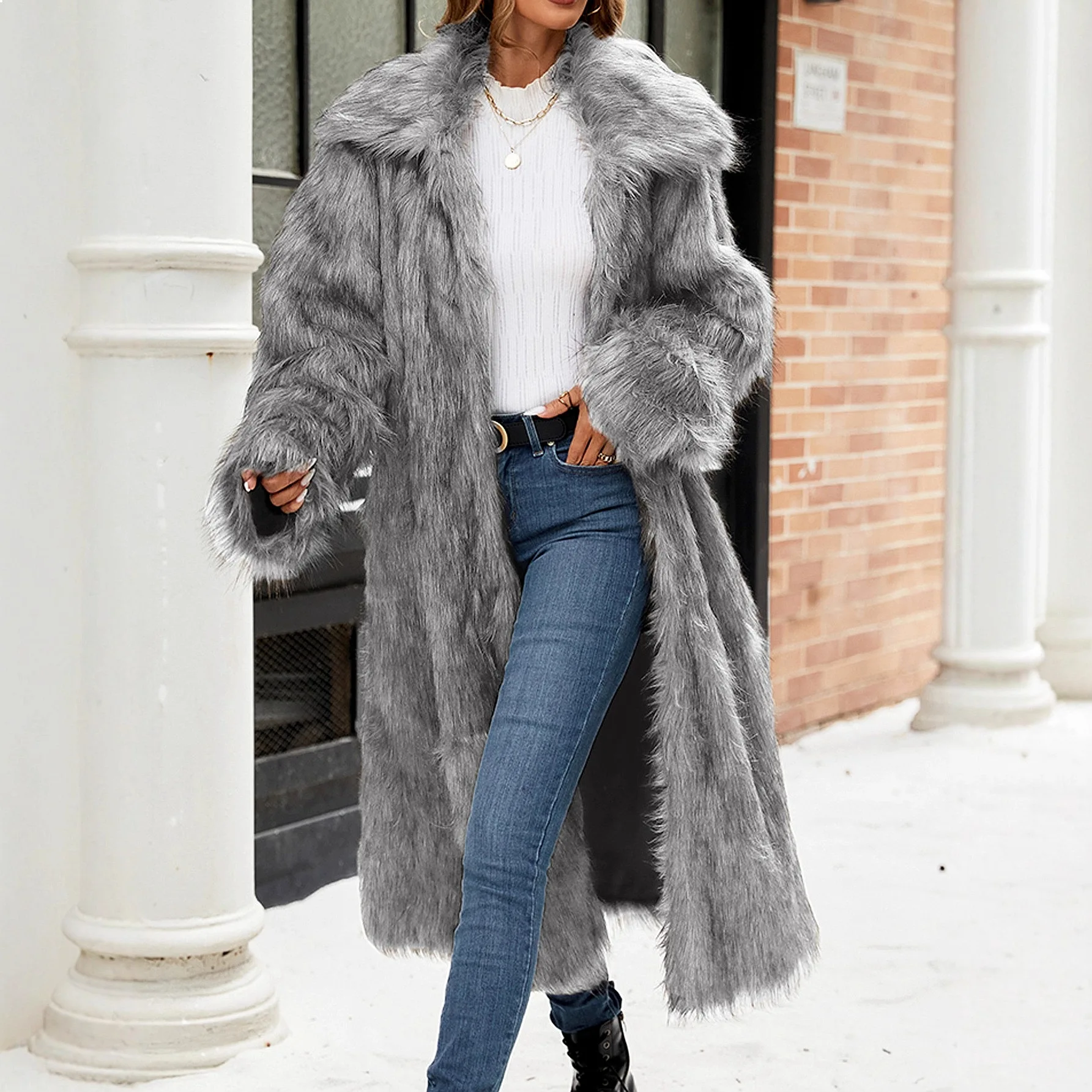Faux Fur Coat Women Long Winter Warm Fluffy Overcoats Plus Size Outerwear - view 4