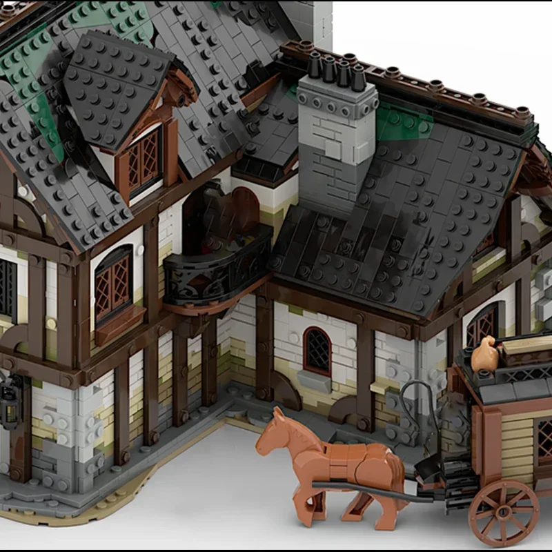 ปราสาทยุคกลางรุ่น Moc อาคารอิฐยุคกลาง Tavern เทคโนโลยี Modular Blocks ของขวัญของเล่นคริสต์มาส DIY ชุดประกอบ