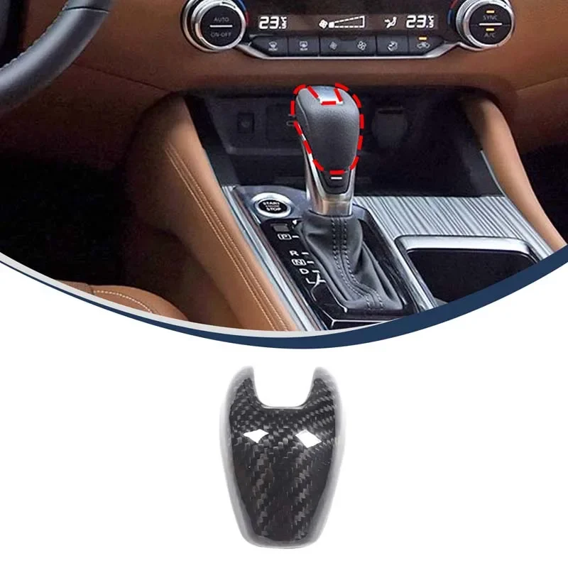 Car Carbon Fiber Console Gear Shift Knob Cover For Nissan Altima Teana Sunny Sylphy Kicks 2019~2025 Real Interior Accessories