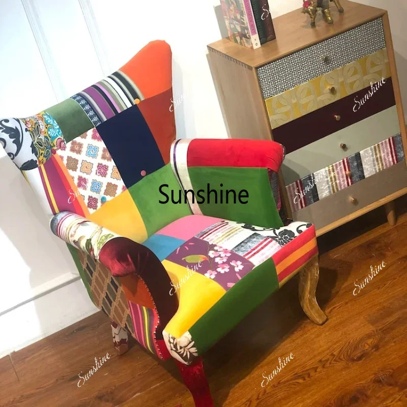 European splicing single patchwork sofa chair fabric single sofa reading chairTJ