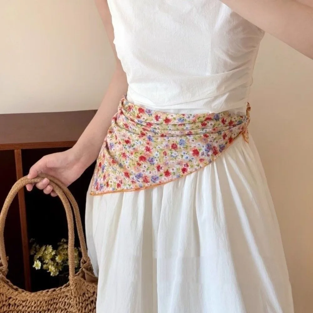 

3pcs/set Hijab Thin Fabric Floral Neck Scarf Korean Style Elegant Printed Headscarf Turban Colorful Flower Square Headband Girls