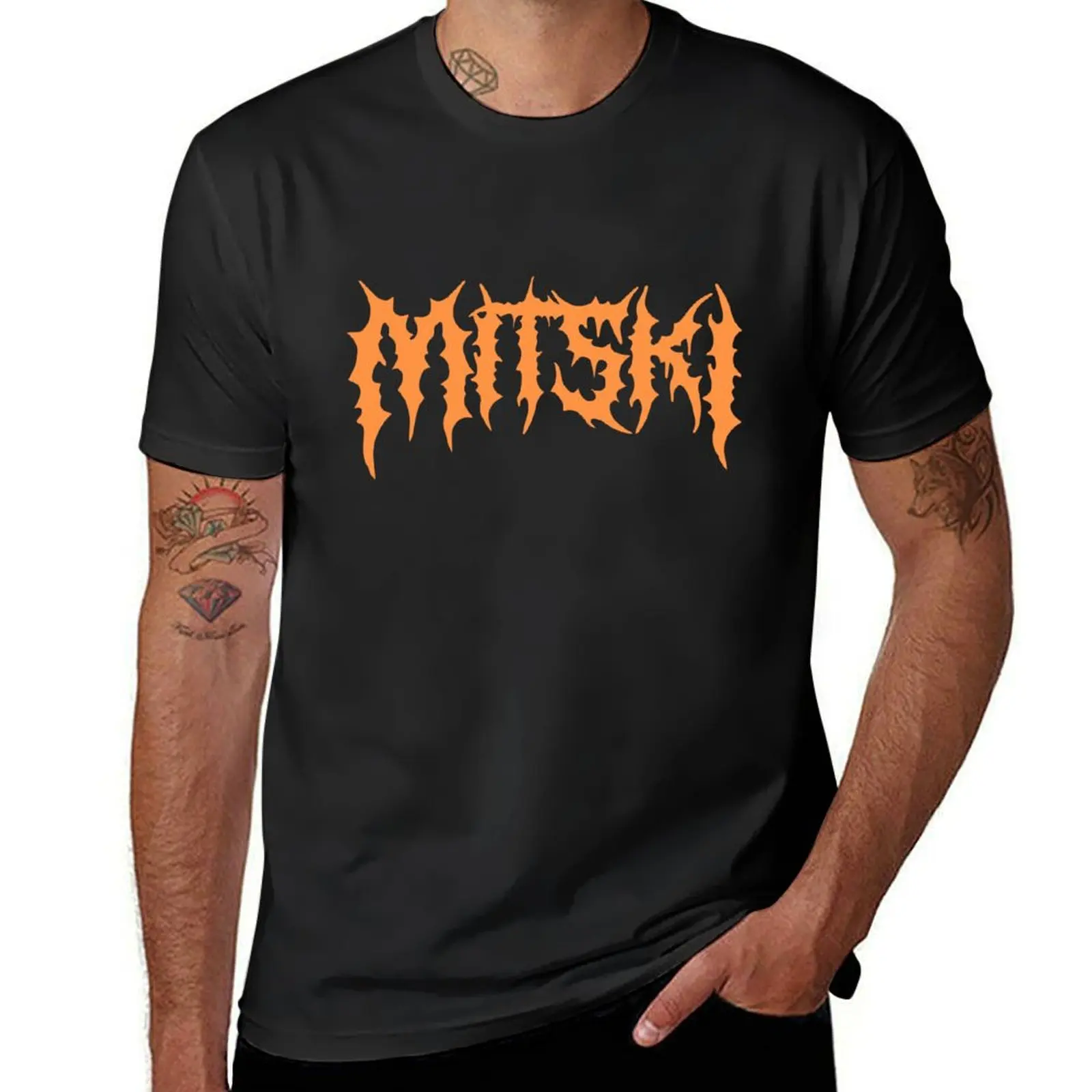 MITSKI in metal font (orange) T-Shirt quick drying oversized hippie clothes men t shirt