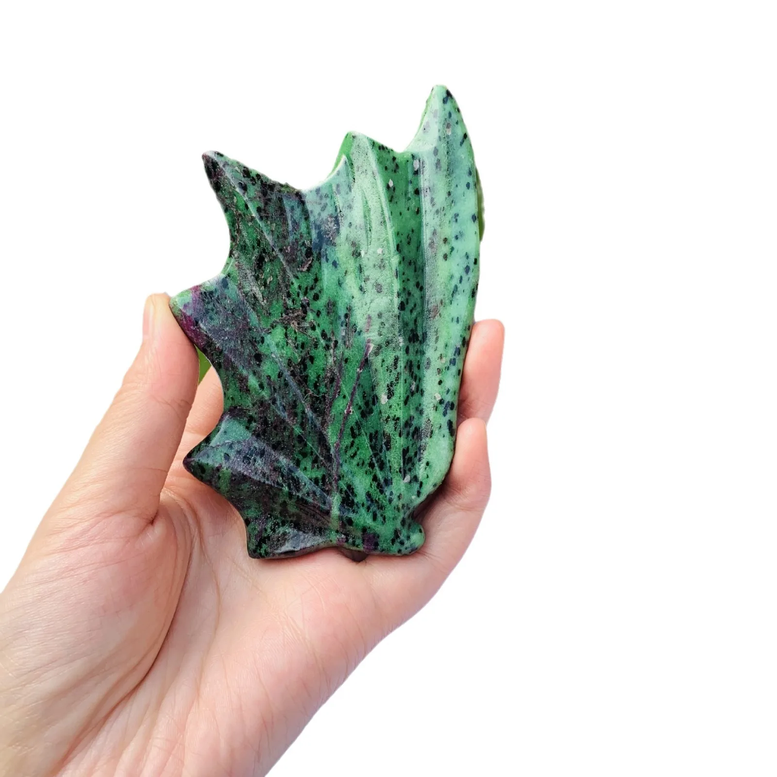 Natural Ruby Zoisite Dragon Wing Carving, Hand Polished Gemstone Dragon Wing Sculpture, Home Office Table Decor Gift