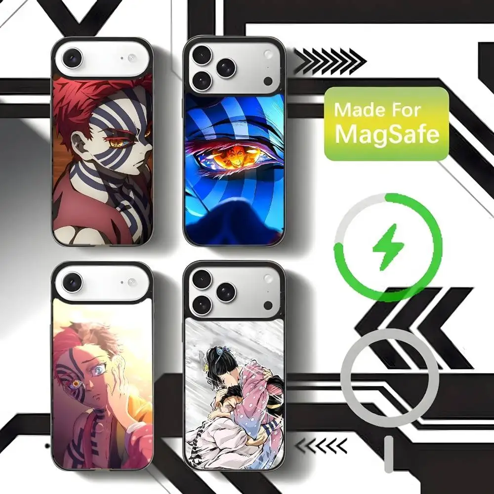 حافظة هاتف Akaza D-Demon S-Slayer لهاتف iPhone 17,16,15,14,13,12,11,Pro,Max,Plus,Mini,SE4,E شحن لاسلكي مغناطيسي Magsafe