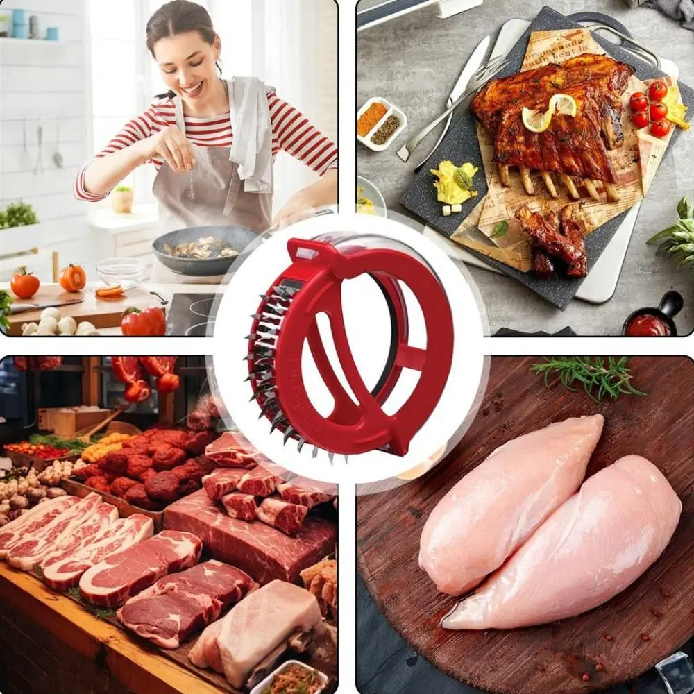 Stainless Steel 48-Blade Meat Tenderizer Ring Shaped Handheld Loose Meat Needle Rust-proof with Cover Meat Loosener Chicken