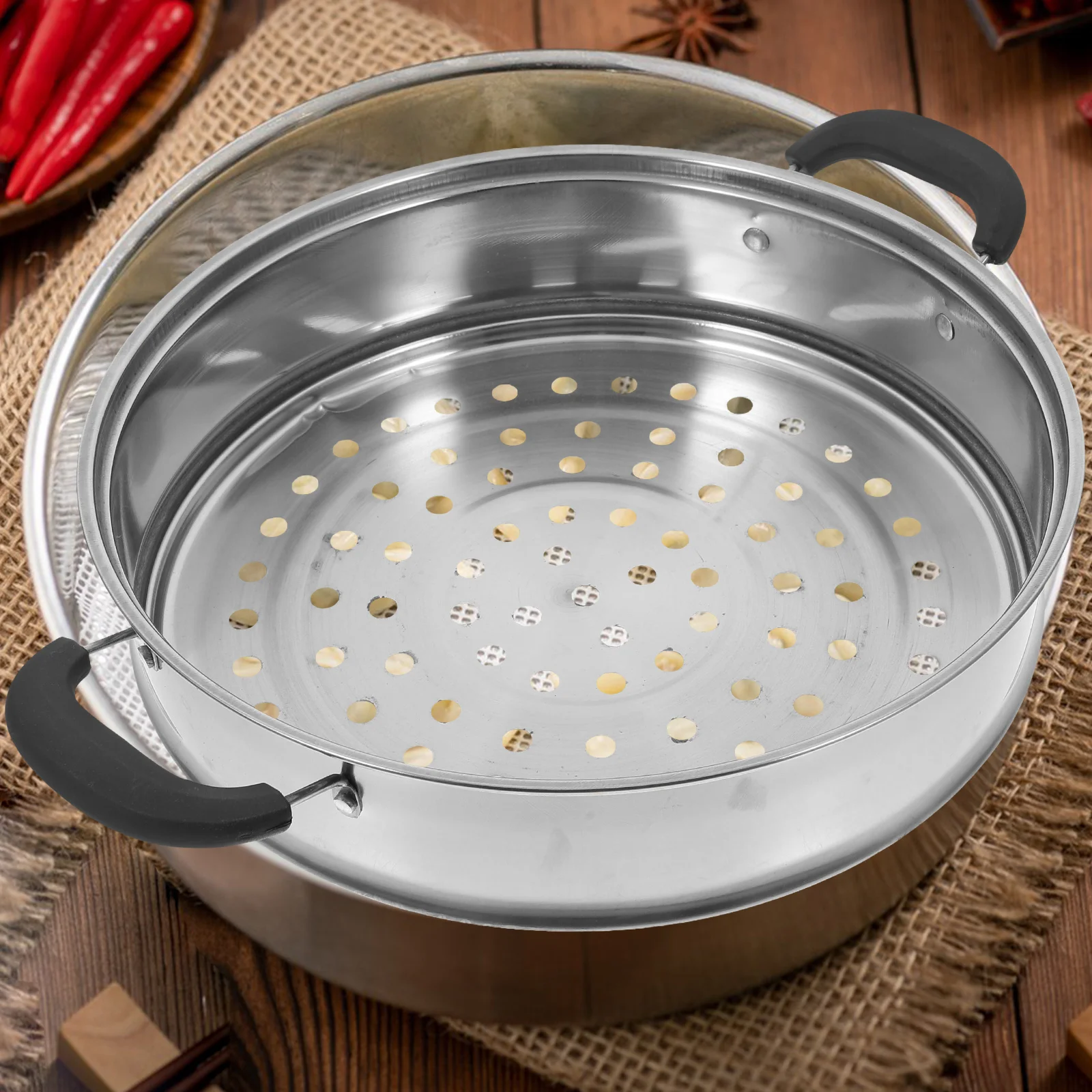 

Stainless Steel Steamer Basket Food Steamer Tray for Rice Cooker Dumplings Buns Steaming Rack Heat Insulation Handle