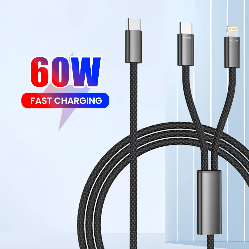 PD60W type-c port 2-in-1 mobile phone fast charging data cable is suitable For iPhone Huawei Xiaomi fast charging cable