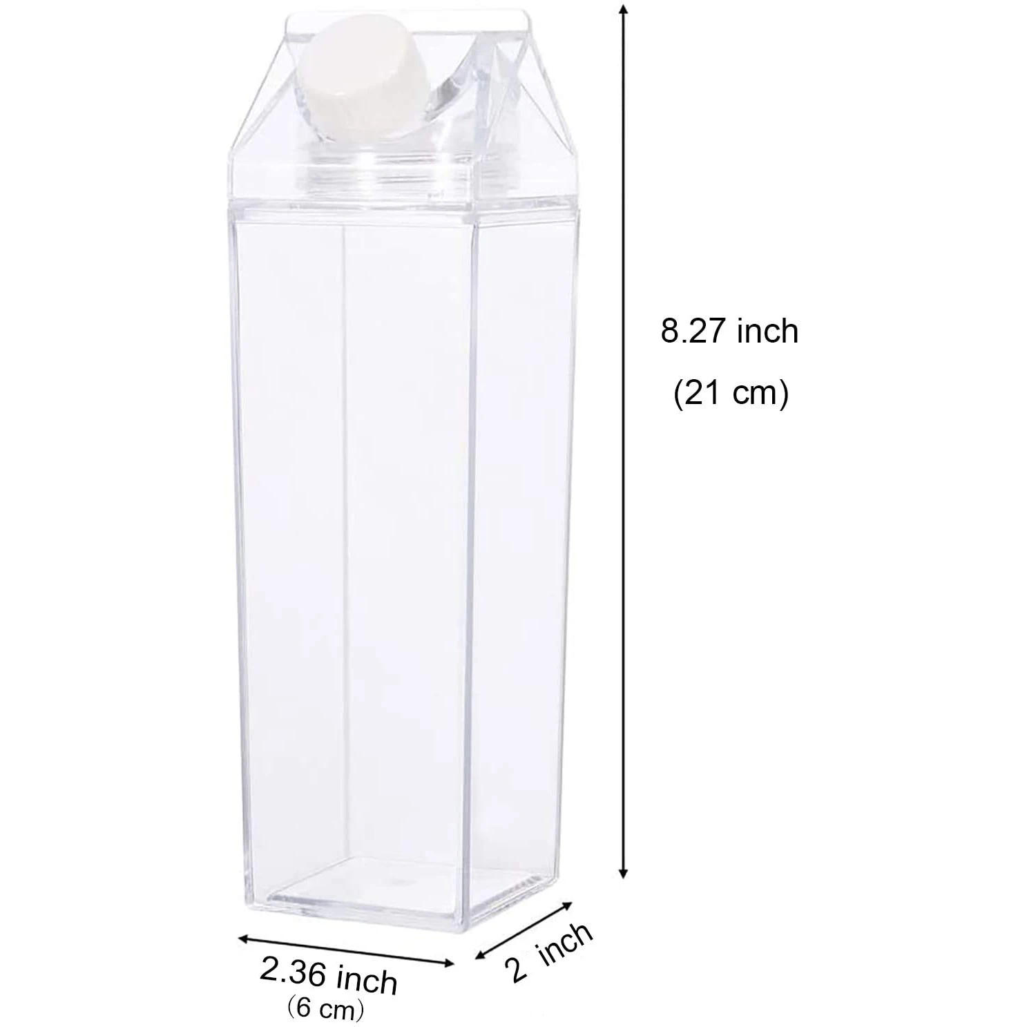 6 Pack Plastic Milk Carton Water Bottle, 500ML Plastic Milk Boxes Clear Portable Drinking Cup Square Juice Bottles for Sports