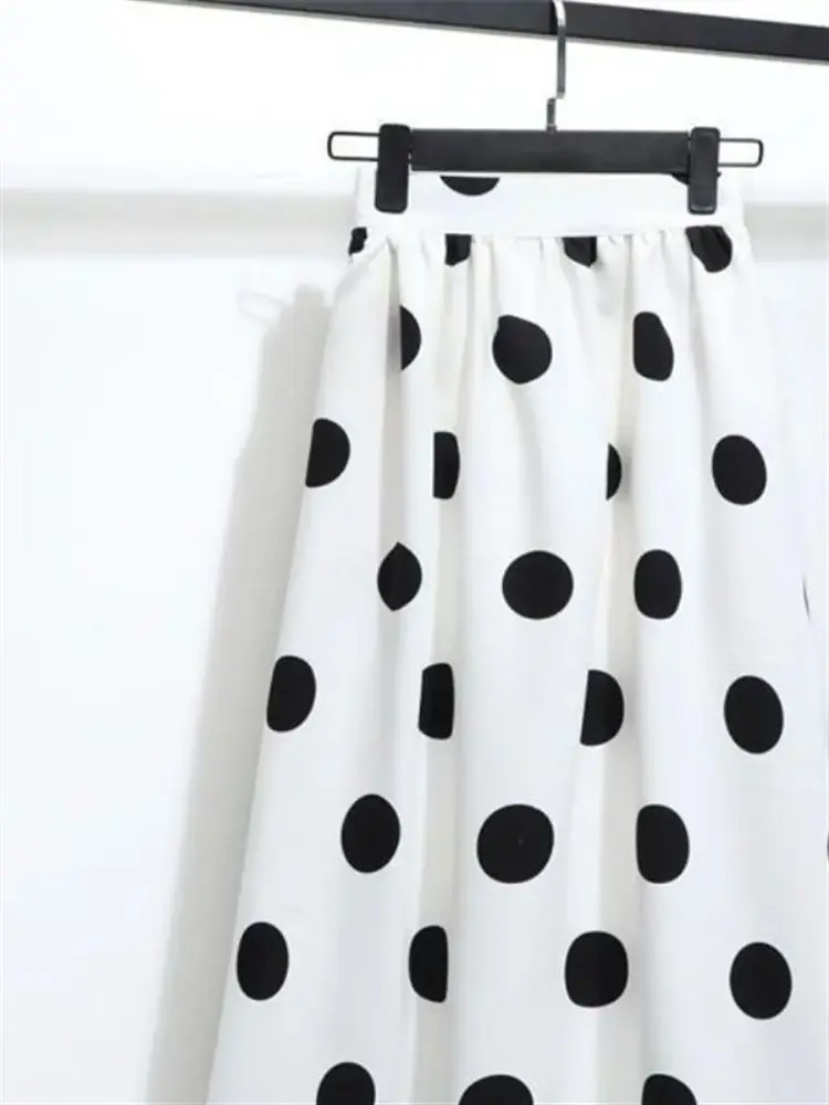

Summer Polka Dot Midi Skirt Women's High Waist A-Line Gown Ele Dra round Dot Print Casual Faionable Skirts