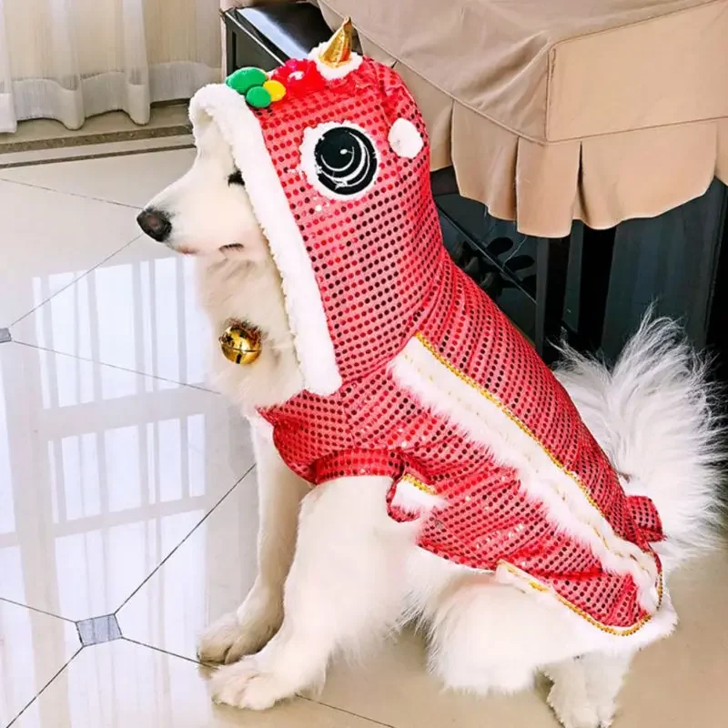 Pet Lion Dance Coat Clothes Spring Festival Tang Suit Dog Cat Winter Warm Puppy Costume Small Medium Dog Cats Cute Jacket