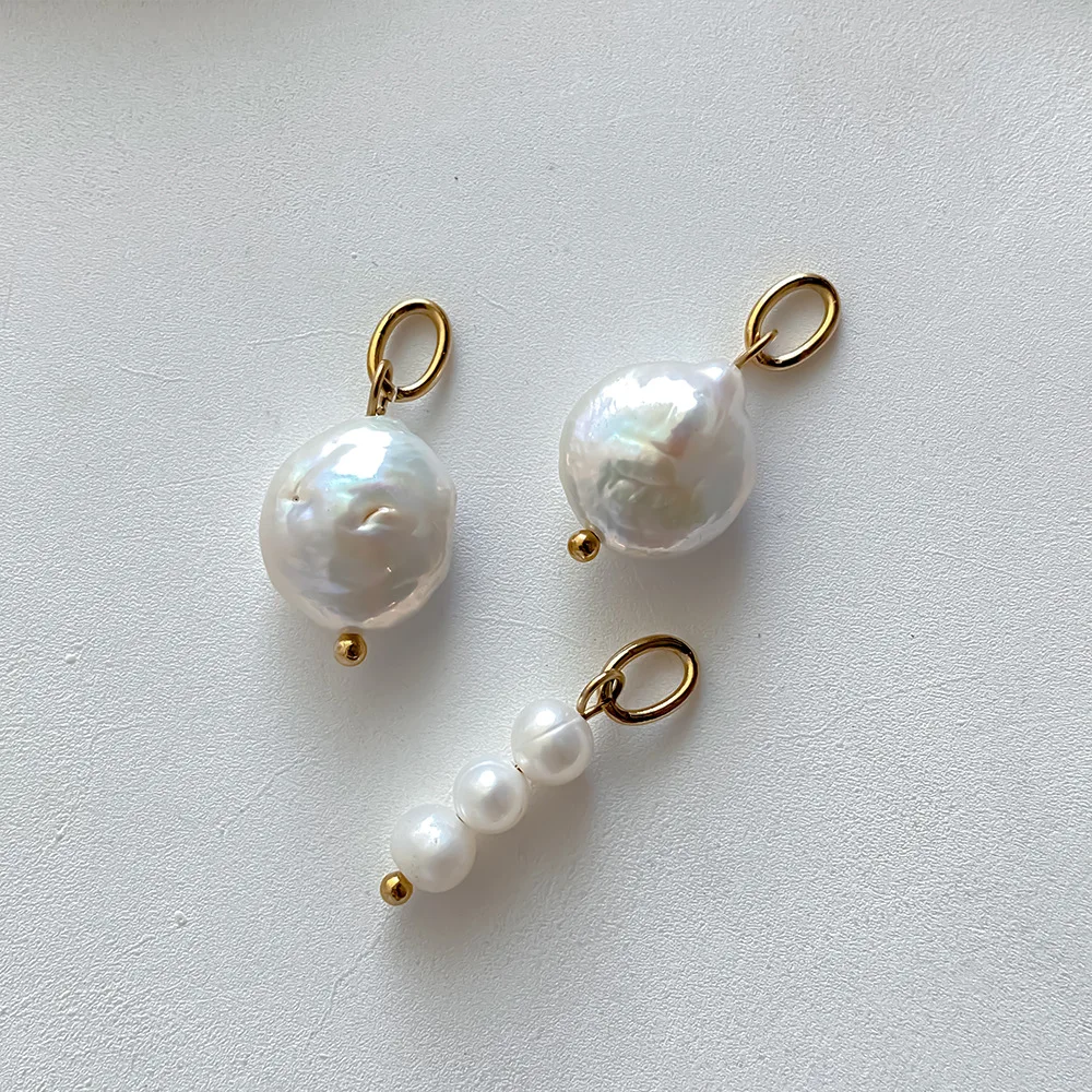Natürlicher Süßwasserperlen-Anhänger 14K Vergoldeter Edelstahl Barocke Perlen-Charms für DIY Halsketten-Schmuckherstellung Zubehör – Detail 4