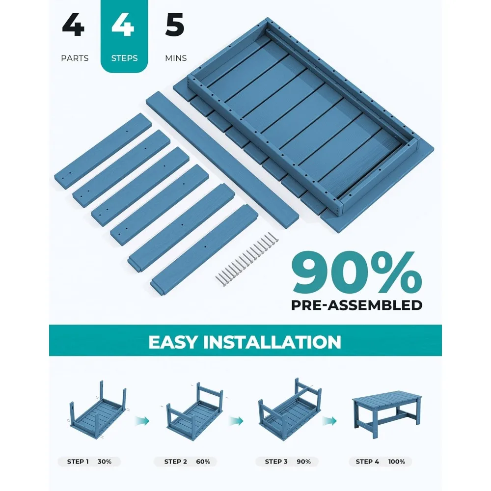 Mesa de centro para patio, mesa de centro rectangular de HDPE para exteriores, mesas de camping, mesas plegables