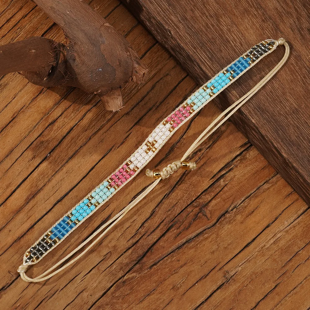 

ZGMXR Браслет из рисовых бусин с оригинальным узором в богемном стиле, ряд стрел 3, ручная работа, регулируемый простой геометрический модный браслет из бисера