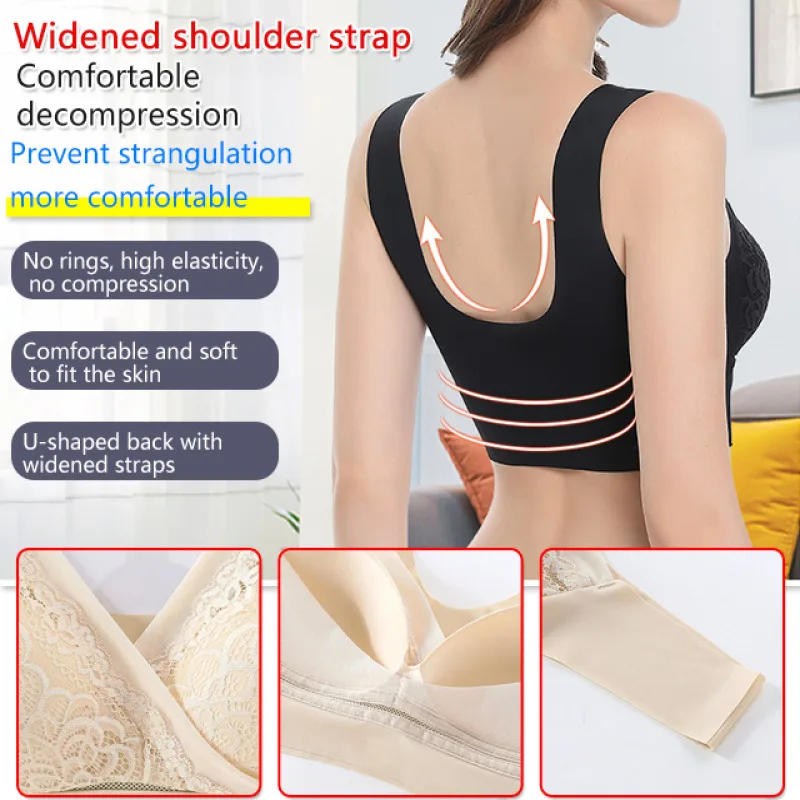 Veimia New large  size women's non-steel ring gathered bra decompression straps scarless undershirt lace underwear