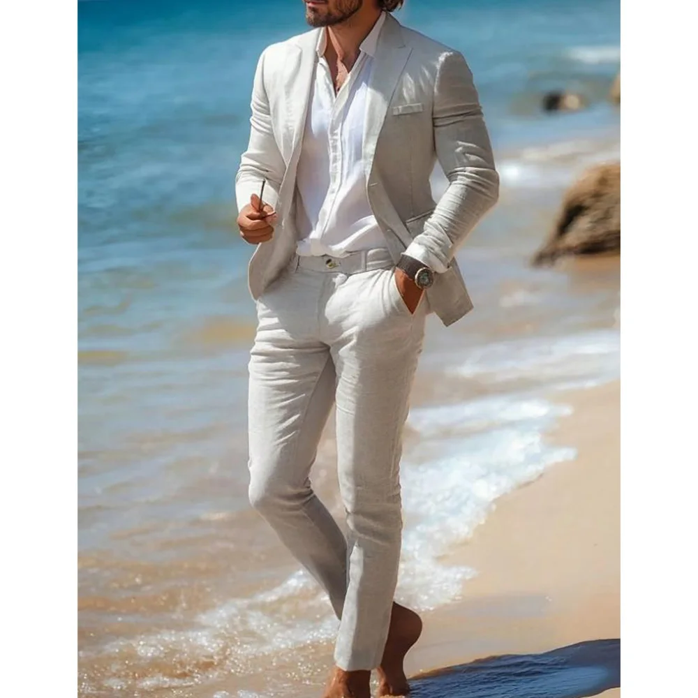 

Men's Cotton and Linen Suit Two-piece Set Single-breasted Slim Fit Fashion Suit Casual and Comfortable Commuting Suit Man Suits