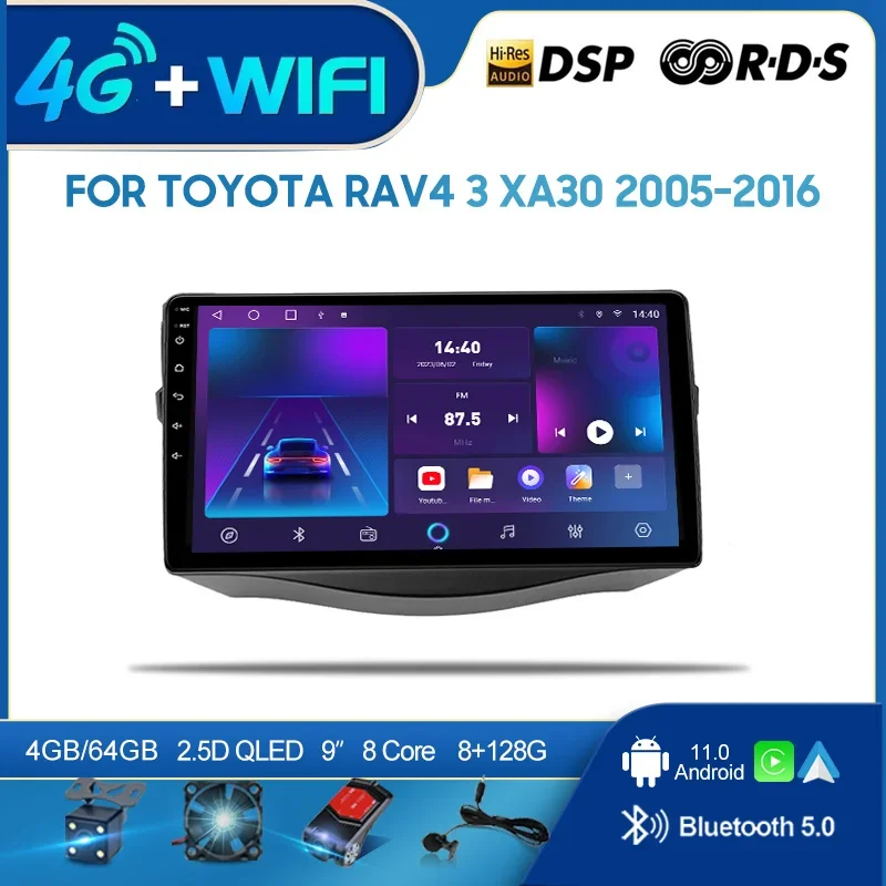 Android screen Car radio For Toyota RAV4 3 XA30 2005-2016 Multimedia carplay android auto 4G WIFI GPS Navigation car accessories