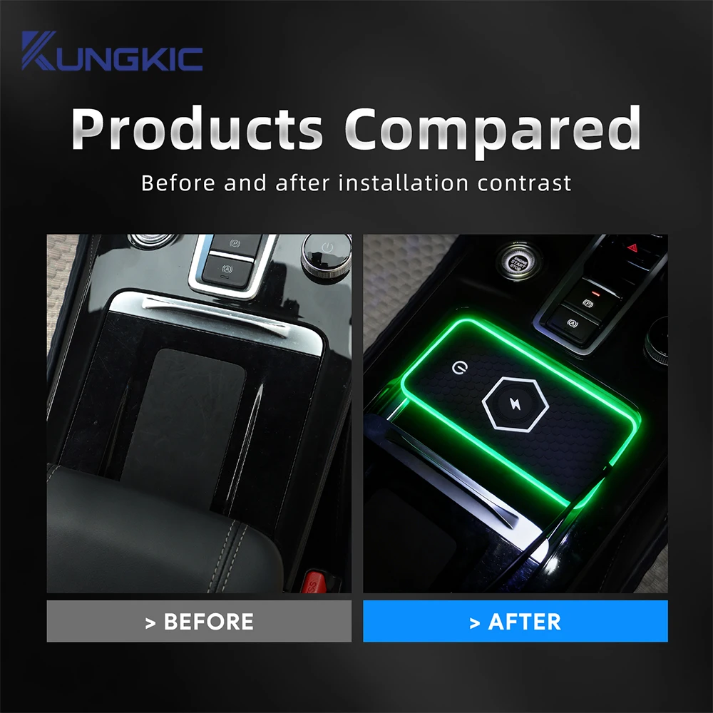 Fast Wireless Phone Charger Car Charging Pad with Non-Slip Base Dynamic Ambient Lights Universal Phone Cordless Charging Mat