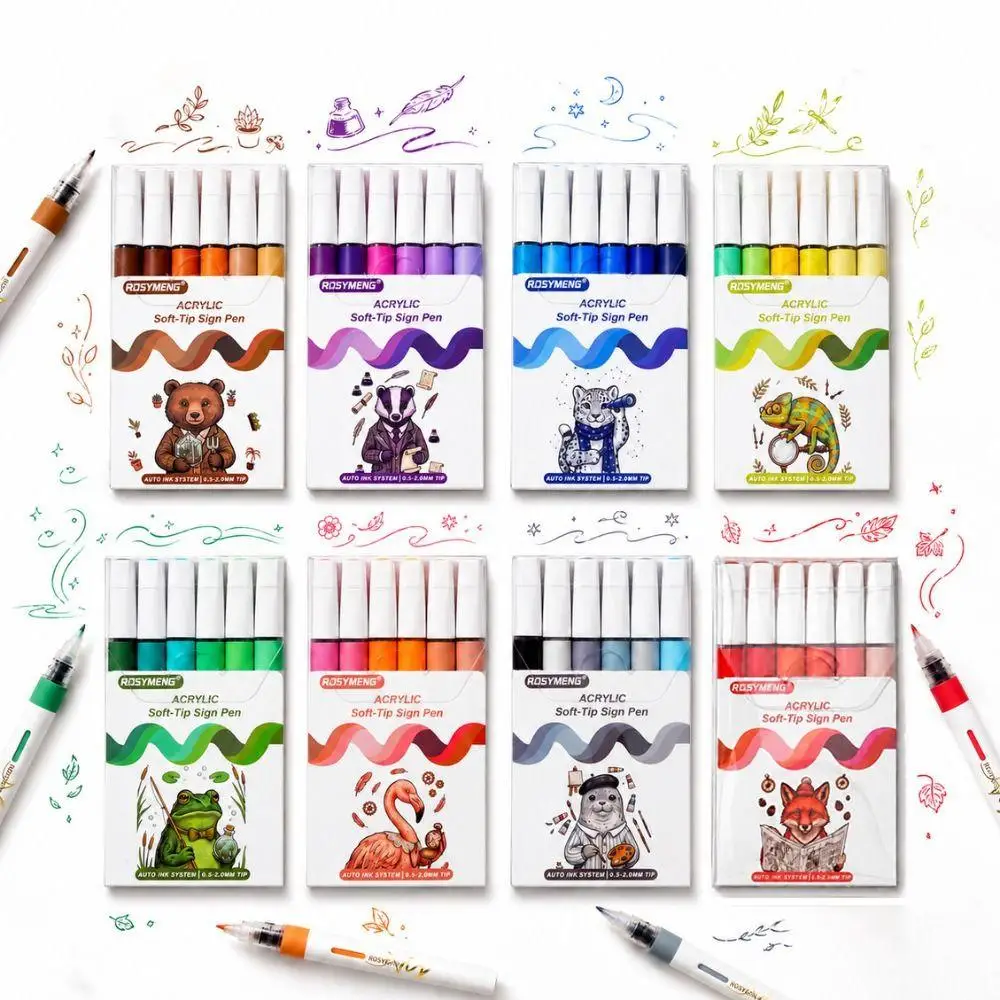 48 60Pcs 6 Colors Brush Pen Set Soft Tip Liquid Art Markers Opaque Watercolor Markers For Drawing