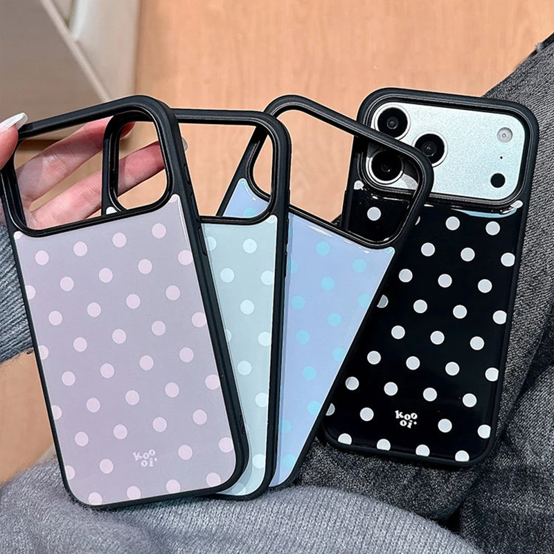 

Ins Simple Fashion Colors Polka Dots Phone Case For iPhone 17 Pro Max 16 15 14 13 Wave Point Drop Glue Hard Back Cover Coque