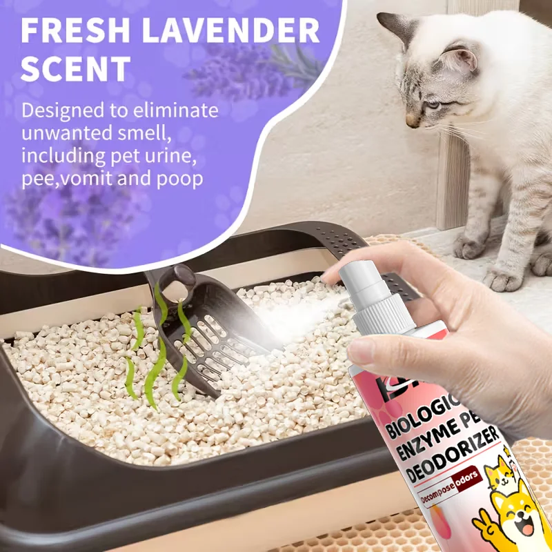 مزيل الروائح الكريهة للحيوانات الأليفة بالإنزيم البيولوجي من KJM - القضاء على رائحة صندوق فضلات القطط، 100 مل، آمن للحيوانات الأليفة، تركيبة غير سامة #6