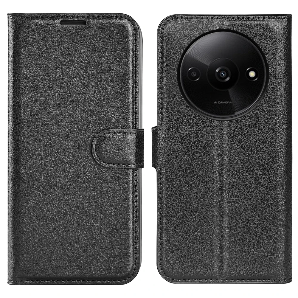 

For Xiaomi Redmi A3 4G / Poco C61 4G Case Litchi Texture PU Leather Folding Stand Phone Cover