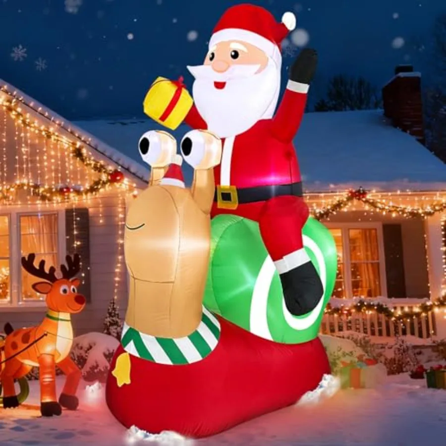 

6-футовые рождественские надувные игрушки Санта-Клауса с надувным улиткой и подарками на ферме. Рождественский надувной Санта-Клаус с сборками животных.