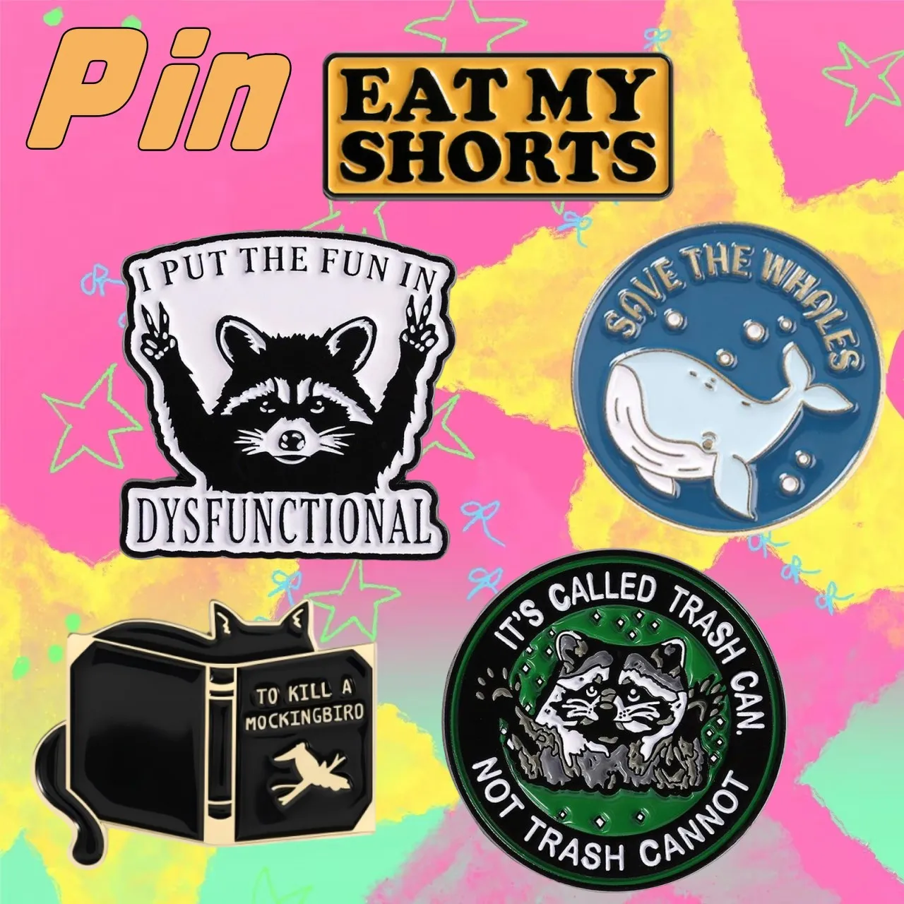 I Put The Fun In Dysfunctional Enamel Pins Funny Cartoon Raccoon Brooches Hat Clothing Lapel Badges Punk Jewelry Gift for Friend