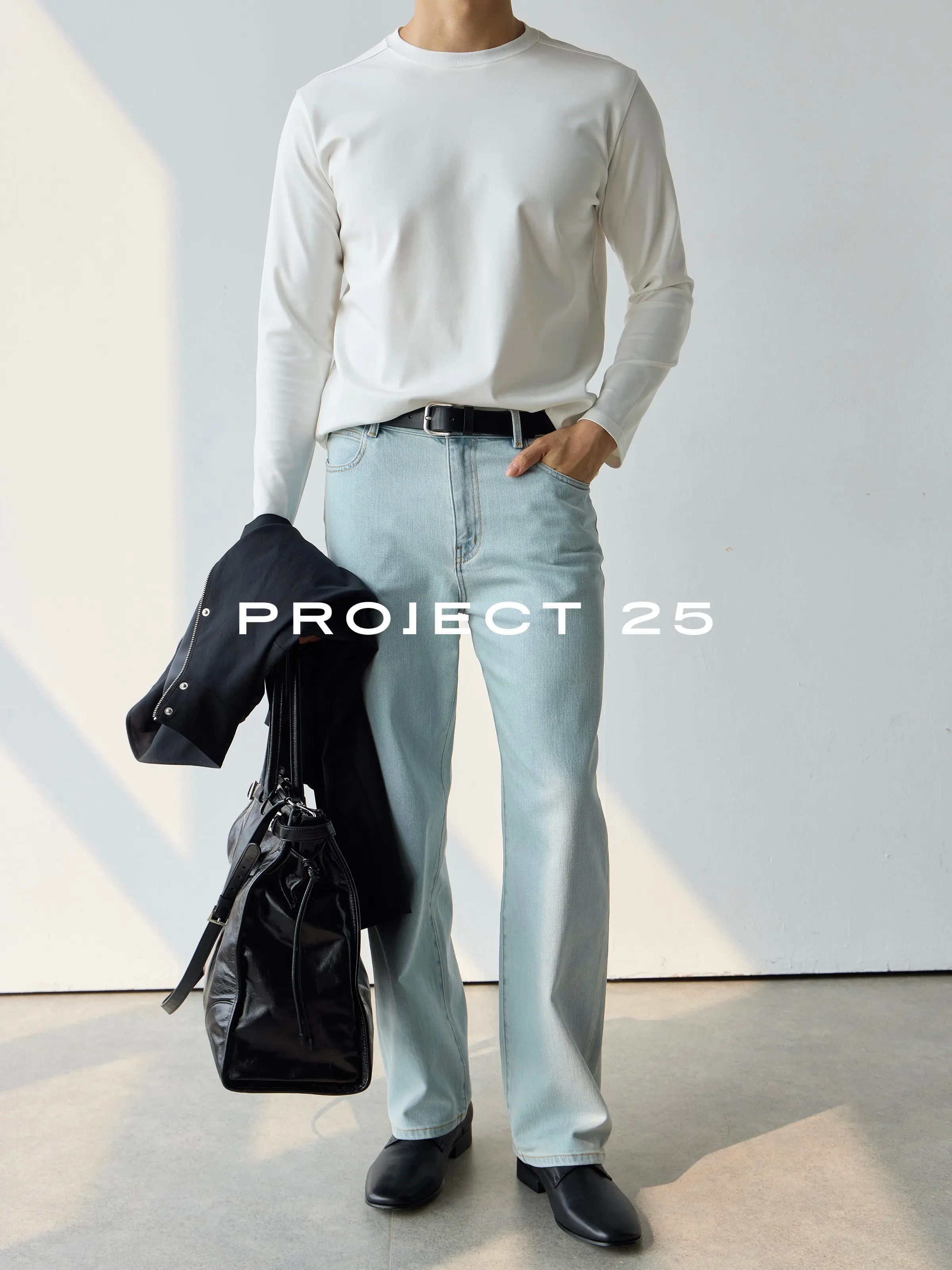 PROJECT 25 Men Long Sleeve T Shirt American Supima Cotton Smooth Slim Fit Basic Commute Bottoming Essential Tee For Men