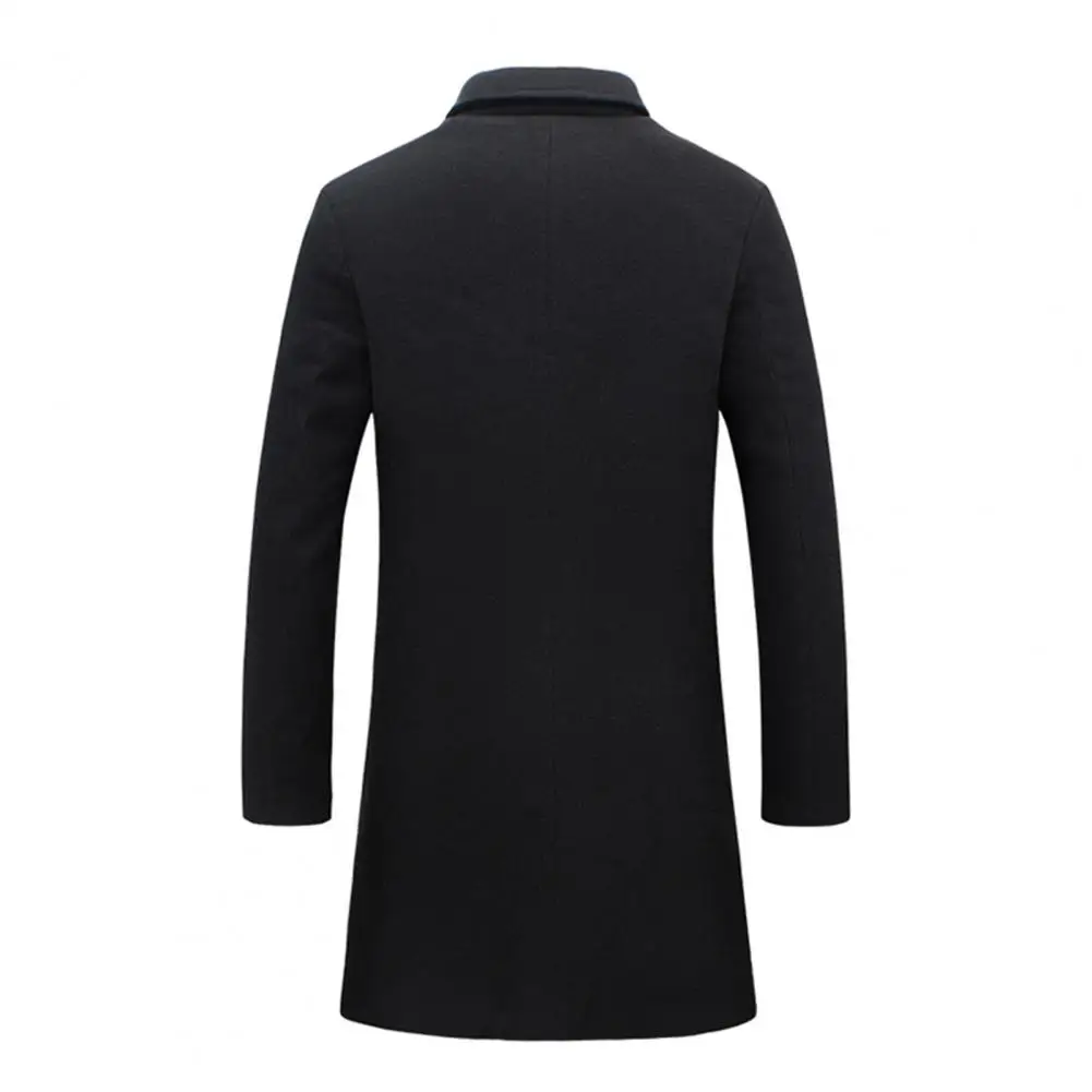 

High Elasticity Woolen Coat Men's Woolen Coat with Formal Suit Collar Lapel Design Single Breasted Closure Mid-length for Office