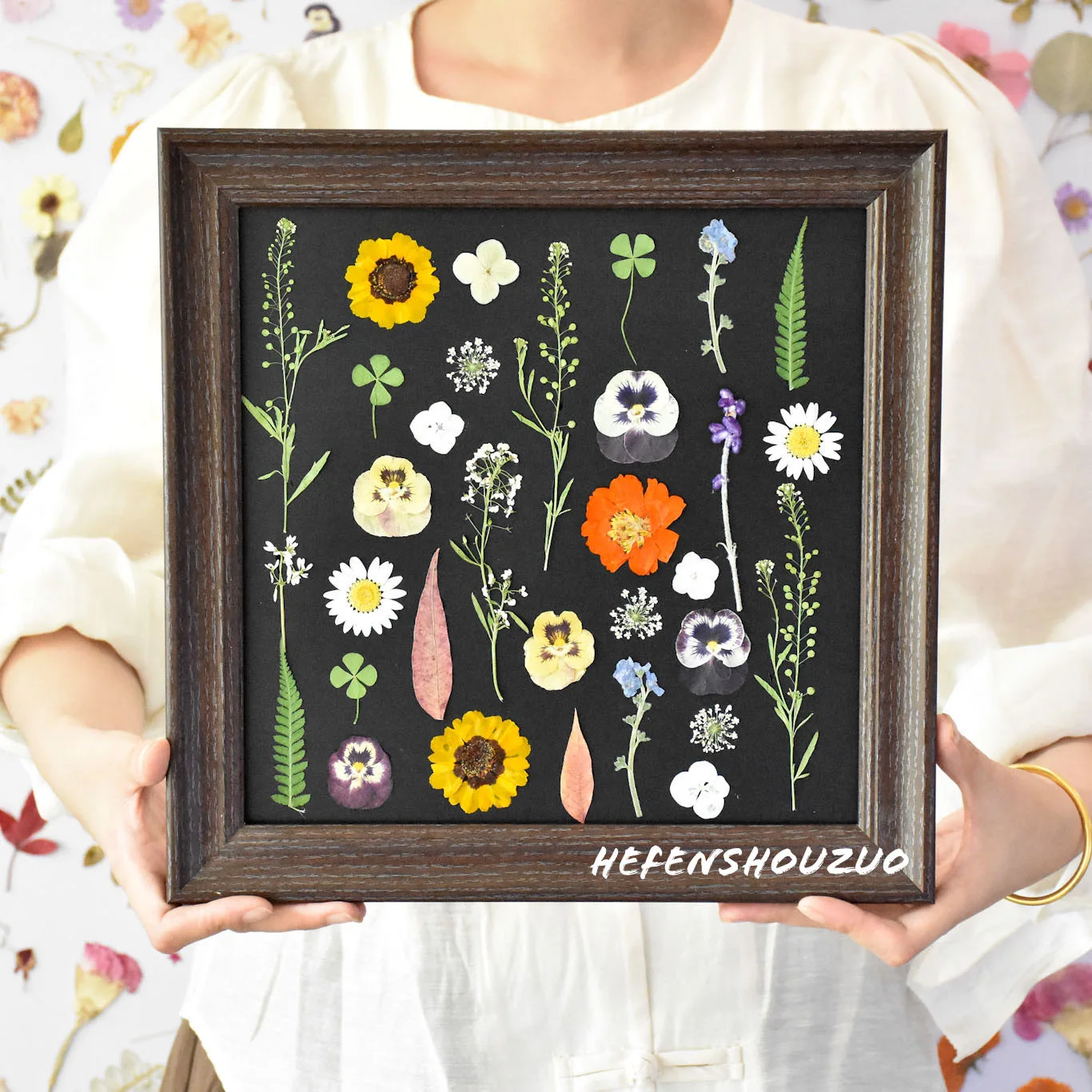 

Handmade Pred Flower Picture Frame Creative Gift Plant Specimen Dry Flower Painting Material Production European Sle Squ...