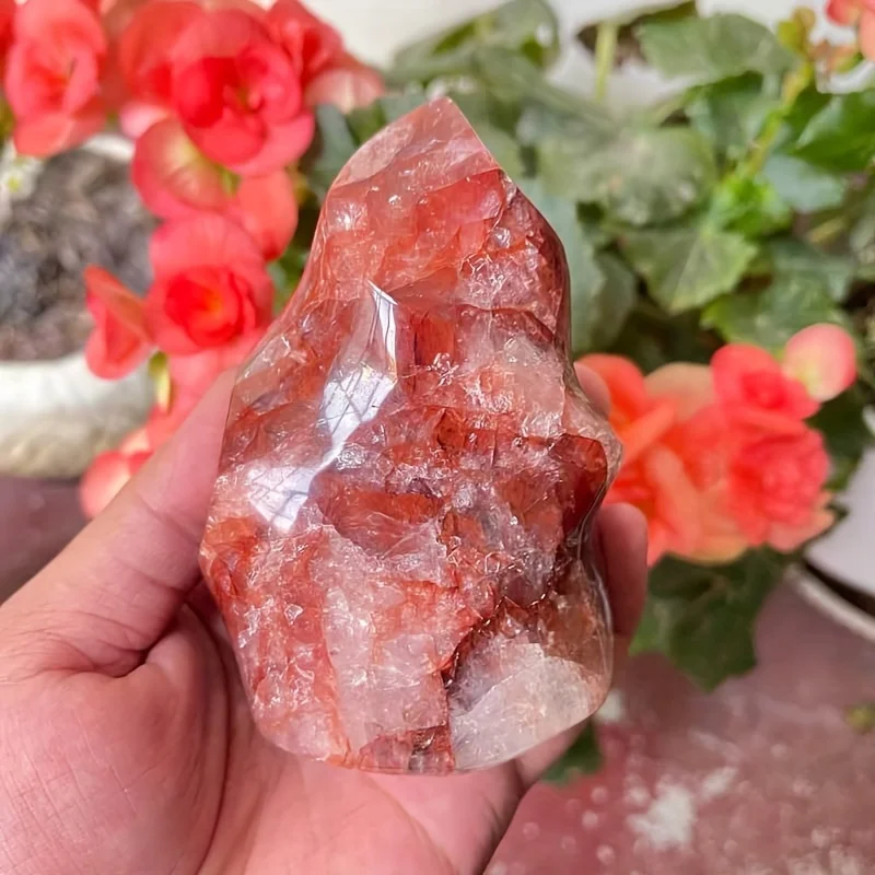 1PC Fire Quartz Flame Crystal Torch - Bohemian Style with Vibrant Orange to Deep Red Gradient, Polished Home Decor and gifts