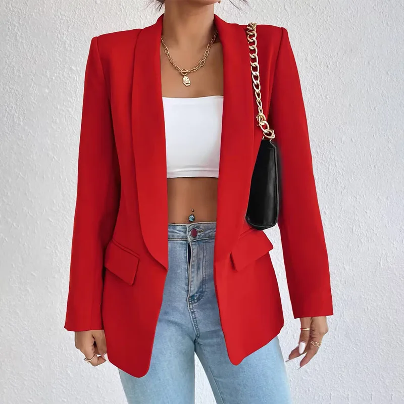 

New Red Suit Commuting Spring Autumn Jacket Top Women Versatile Fashion Personality