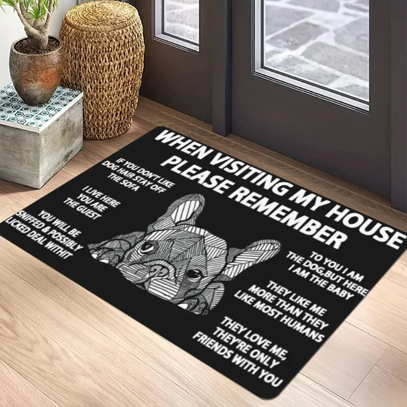 Cartoon Geometric Pet Dog Carpet Mat Rug French Bulldog Corgi Pomeranian Humorous Quote Home Decoration Entryway DoorMat Black