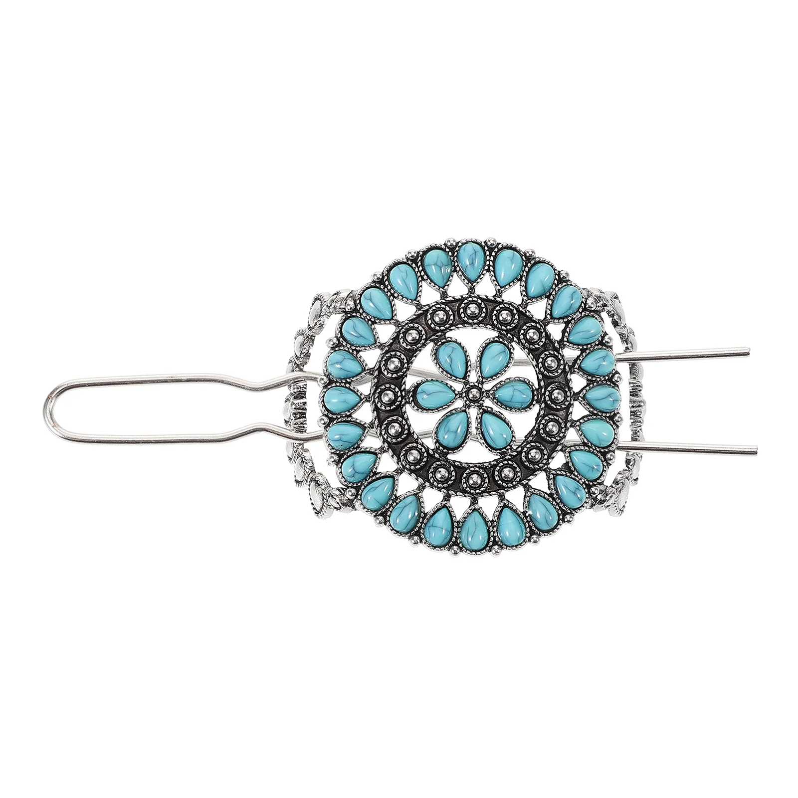 Hairpin Barrettes Turquoise Holder Fork Chinese Style Zinc Alloy Retro Women Miss Vintage Stick