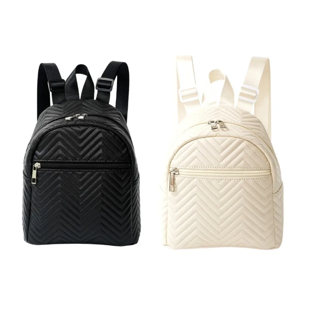 Zaino a righe triangolari in stile coreano semplice Zaino quadrato elegante in pelle PU con cerniera Tinta unita Mini borsa per bambini Studenti