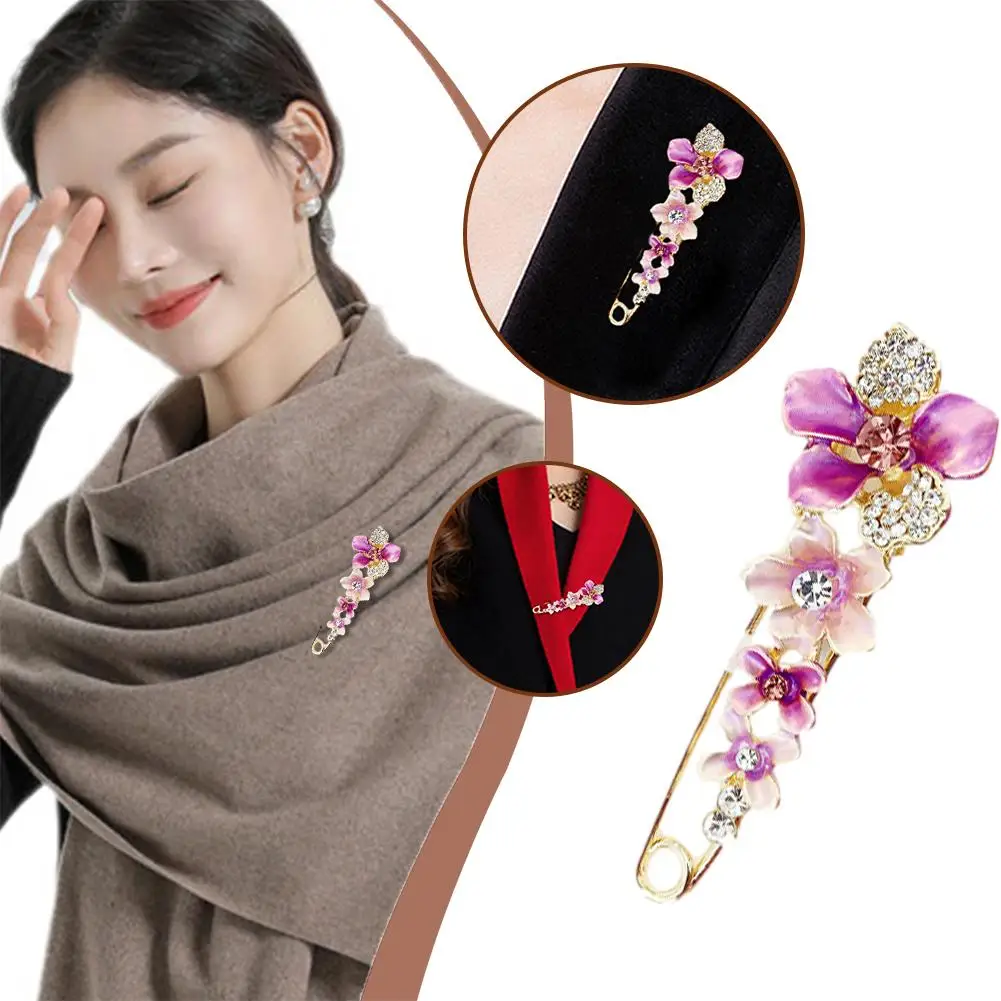 

Versatile Shawl Flower Brooch Fashion Elegant Shiny Clothes Pin Cloak Lapel Crystal Accessory Dress Jewelry Fastener Shawl W9C1