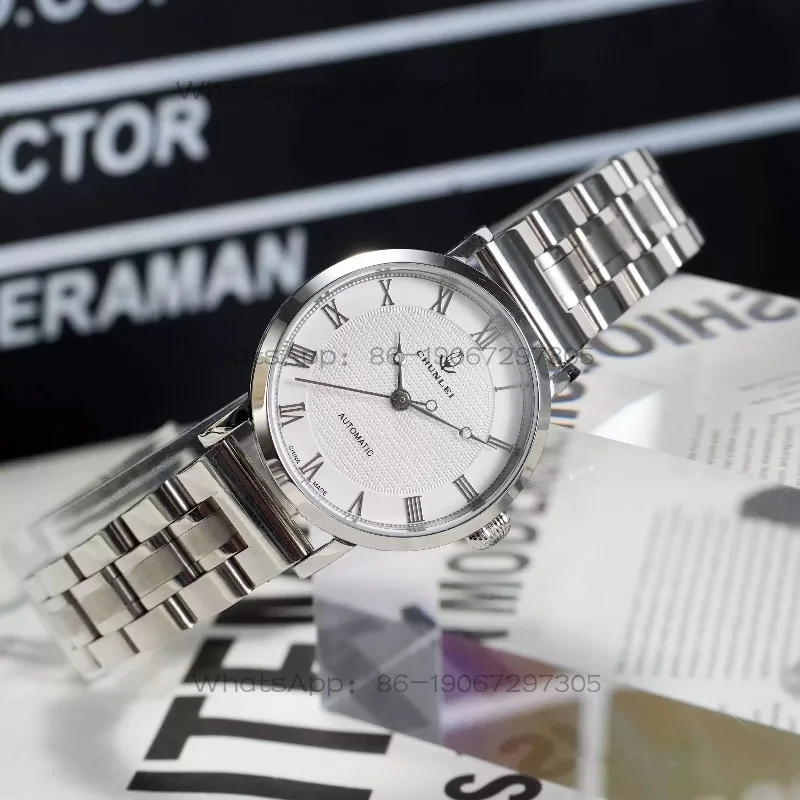 Female mechanical watch through the bottom winding solid steel belt fashion temperament watch