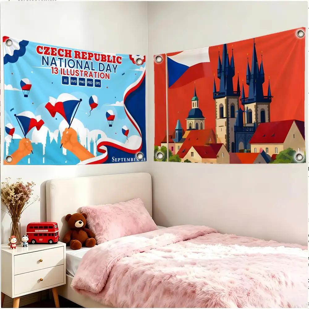Holiday National Czech Republic National Day Flags Four Ring Borderless Art Decor Indoor Outdoor Use Simple Hang And Install