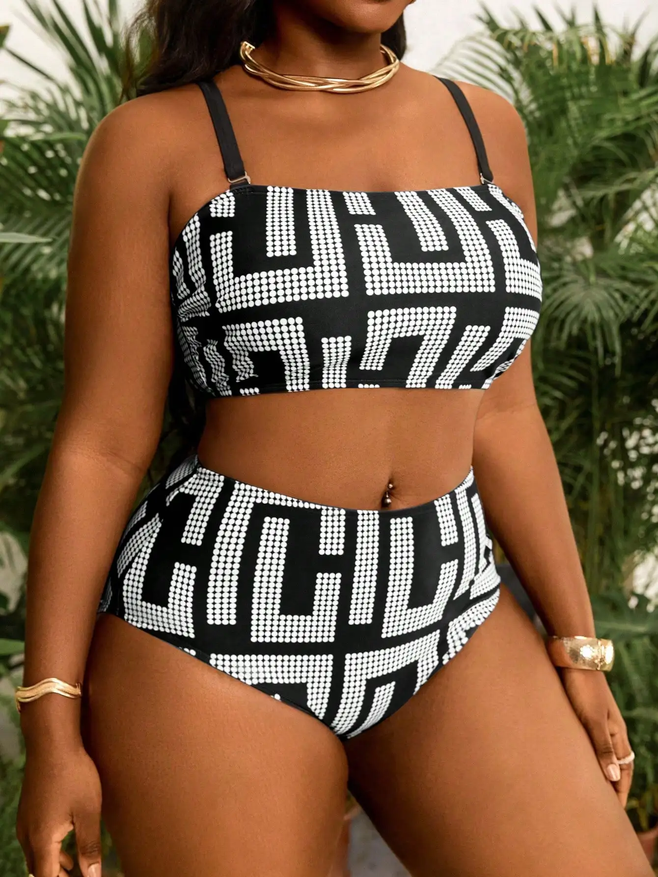 

Комплект бикини с геометрическим принтом больших размеров, с высокой талией, для летнего пляжного отдыха