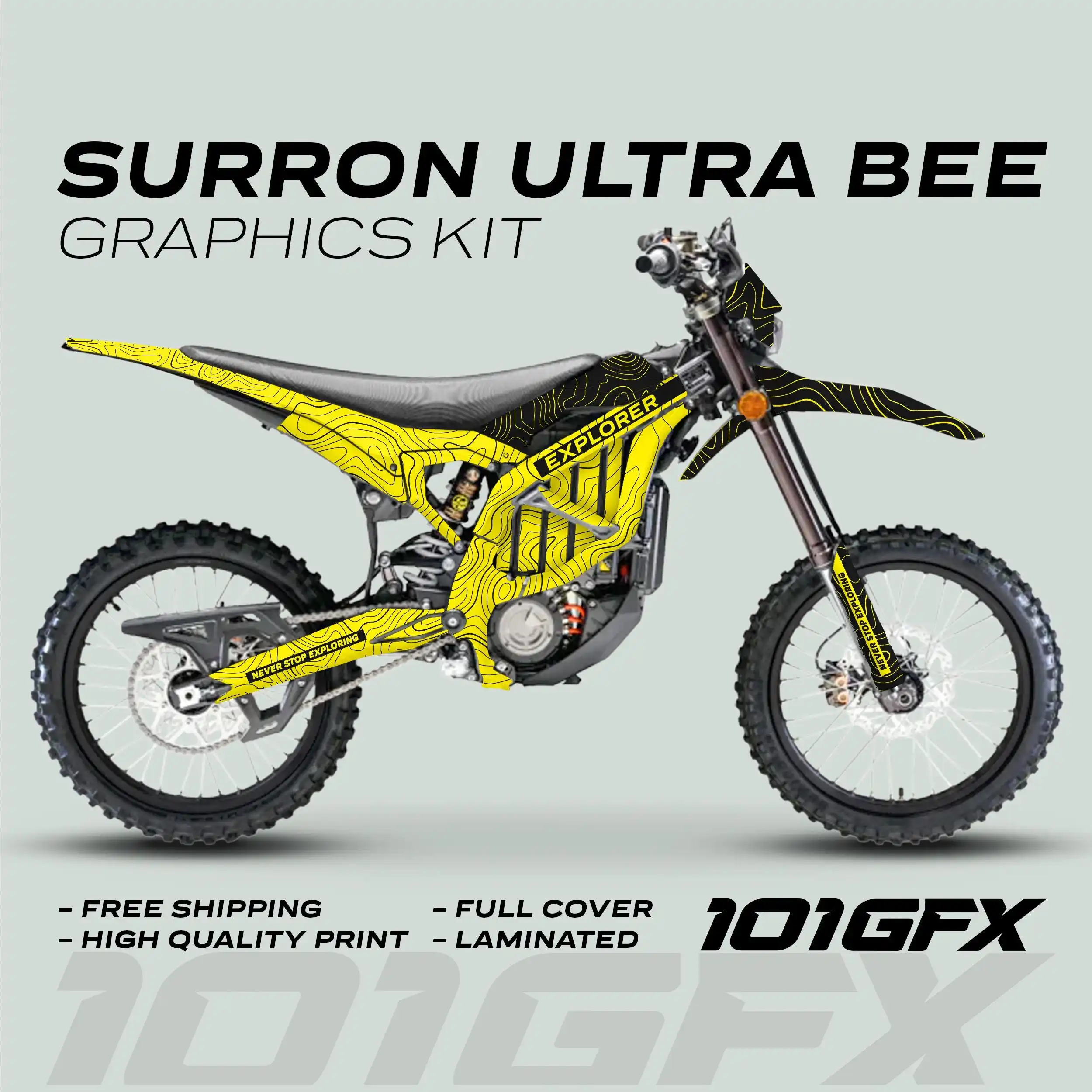 Graphics Kit EXPLORER YELLOW BLACK Explore Altitude Decals Stickers Laminated eBike Decals Wrap Protection For Surron Ultra Bee