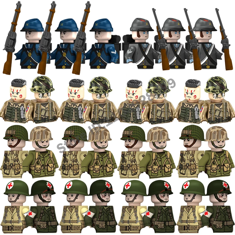 WW2 US Military Action Figures Building Block American Civil War Marine Corps Camouflage Soldiers Infantry Weapons Bricks Model