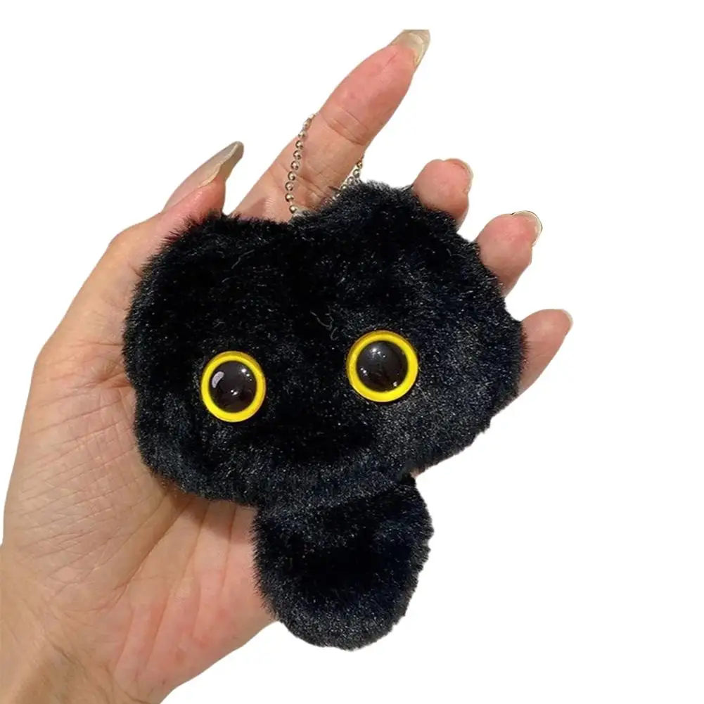 Novo adorável gato preto brinquedo de pelúcia chaveiro dos desenhos animados gatinho boneca criança chave recheado mochila saco carro decoração macia pingente presente w6r1