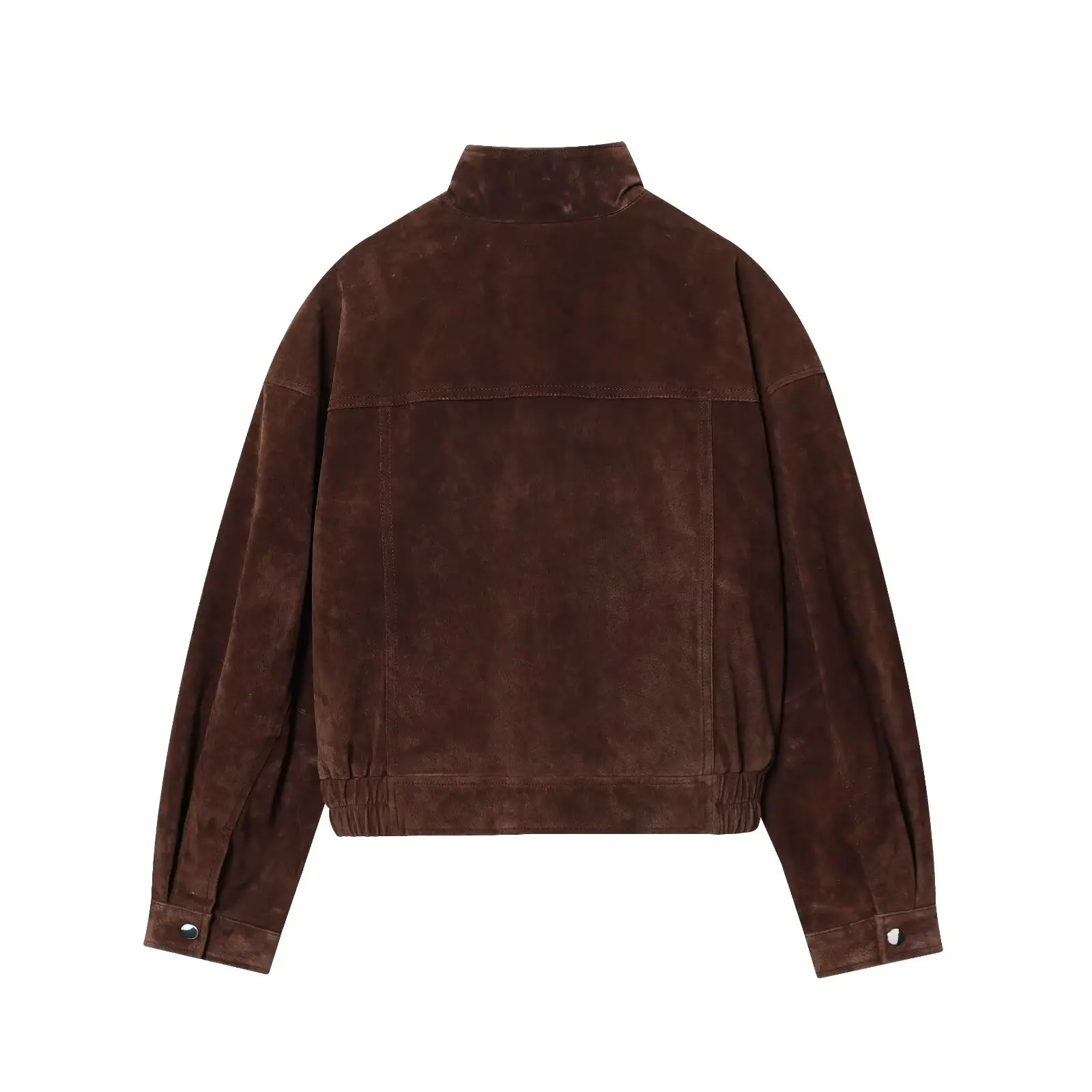 Damen Wildlederjacke mit Taschen Herbst Winter Hochkragen Langarm Knopfjacke Damenmäntel Lässige Schicke Oberteile – Detail 2